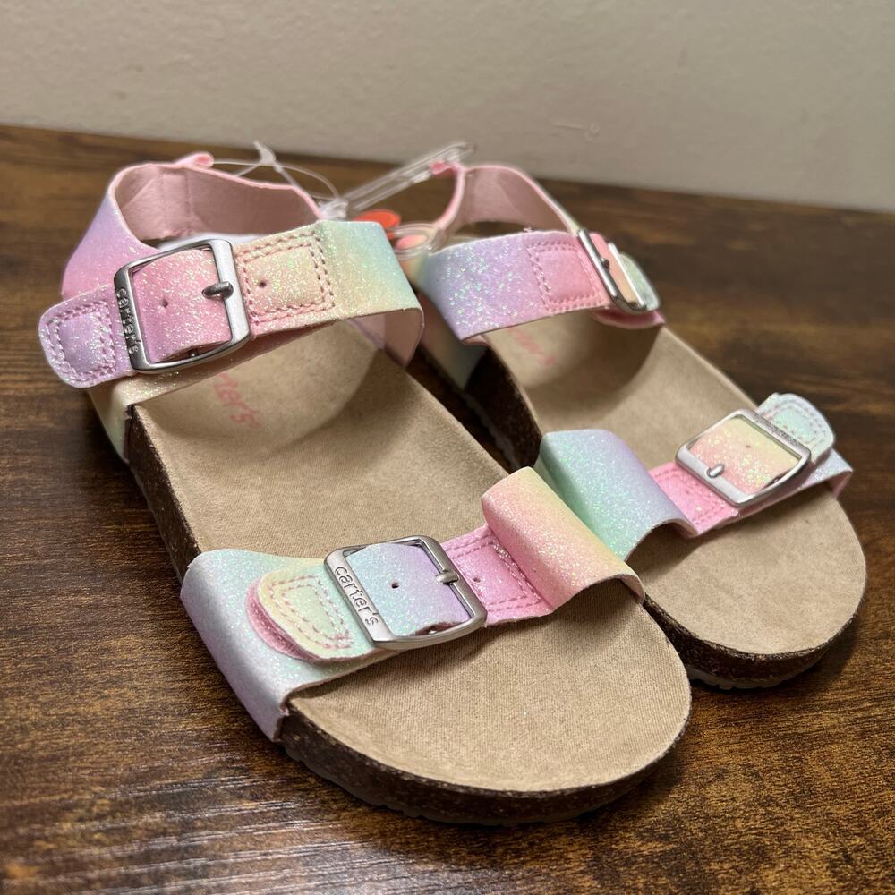 Carter's Duncan Sandals Girls 1 Youth Kids Rainbow Glitter Buckle Tie Dye Summer - Picture 5 of 11